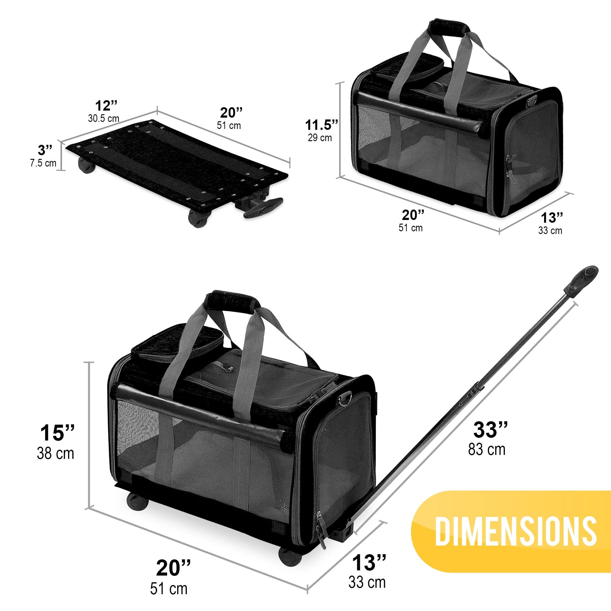 Kopeks Pet Carrier with Detachable Wheels for Small and Medium Dogs & Cats - Black K4459