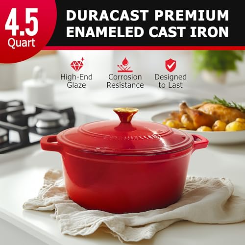 Mueller 6qt Enameled Cast Iron Dutch Oven with Lid, Oven-Safe to 500°F, White N219