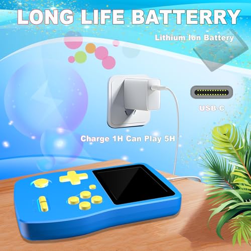 Great Boy 32 Bit Handheld Game Console with 139 Games, 3.0 Inch IPS Screen, Blue G9348