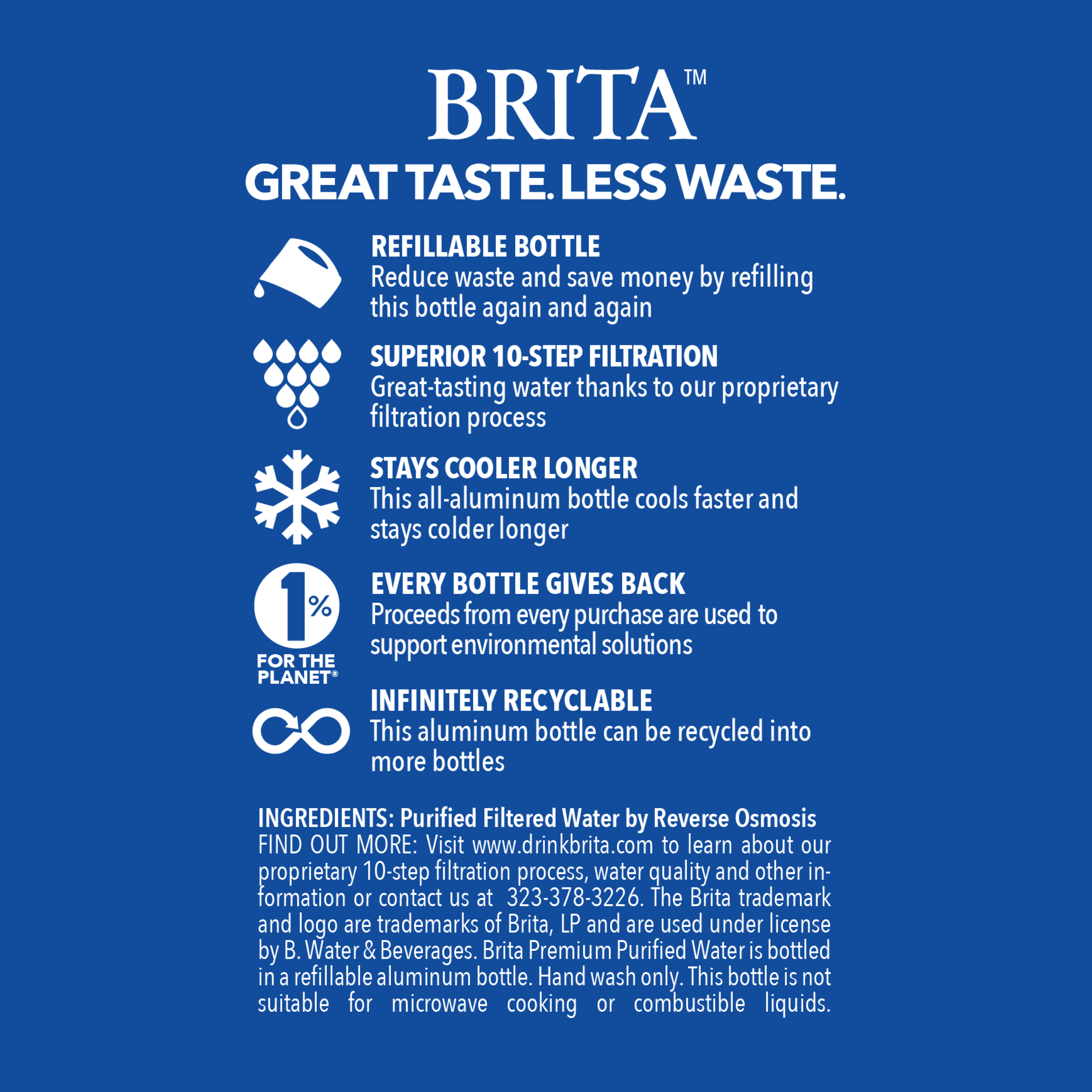 Brita Premium Purified Bottled Water, 25 fl oz (12 Pack), BPA Free Refillable Aluminum Bottles H5288