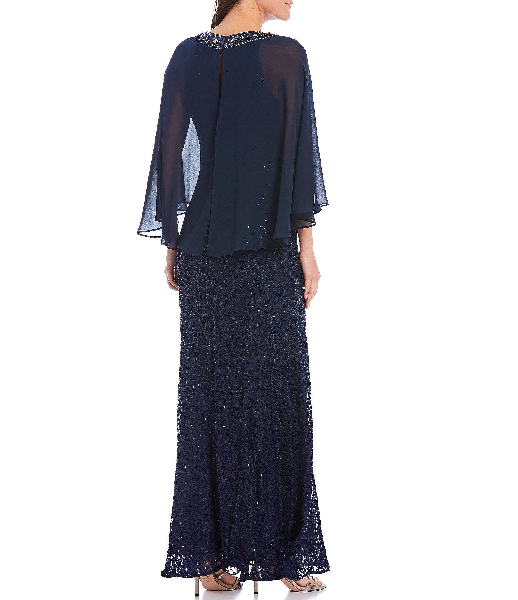 Ignite Evenings Sequin Lace Chiffon Capelet Gown - 10 T53742