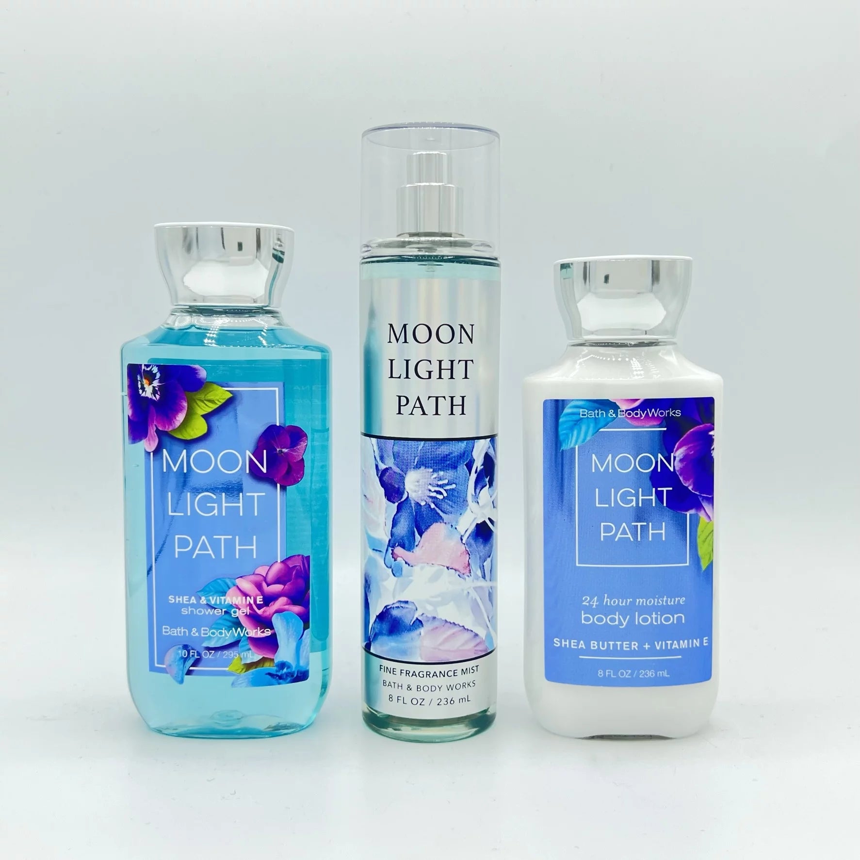 Bath and Body Works Moonlight Path 10oz Shower Gel, 8oz Fine Fragrance Mist and 8oz Body Lotion 3-Piece Bundle