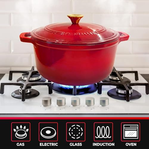 Mueller 6qt Enameled Cast Iron Dutch Oven with Lid, Oven-Safe to 500°F, White N219