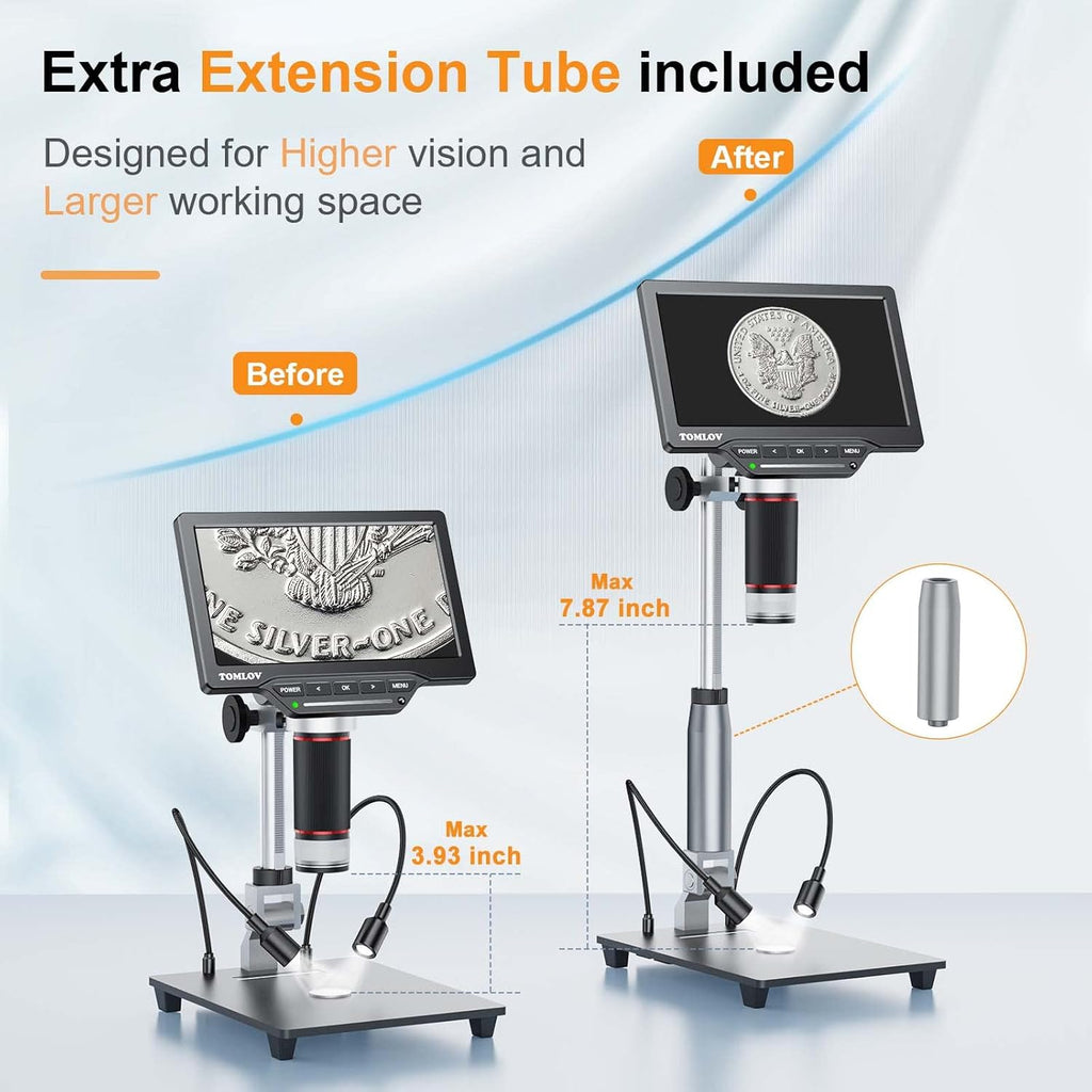 TOMLOV DM10 8.5'' Digital Microscope 50X-1300X with 12MP Camera, SD Card Included T857730