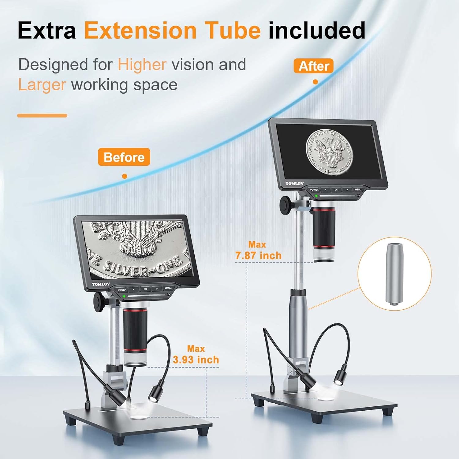 TOMLOV DM10 8.5'' Digital Microscope 50X-1300X with 12MP Camera, SD Card Included T857730