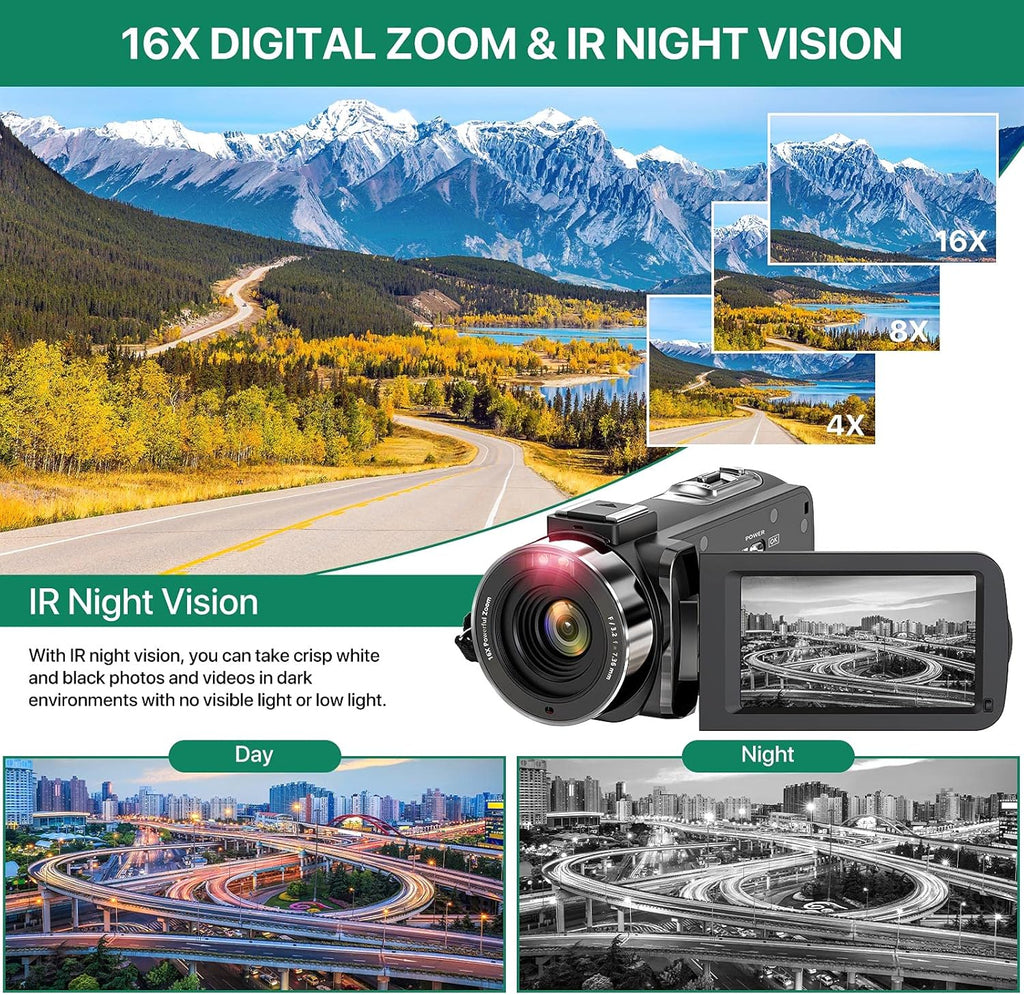 2.7K Video Camera Camcorder with IR Night Vision and Remote Control E315