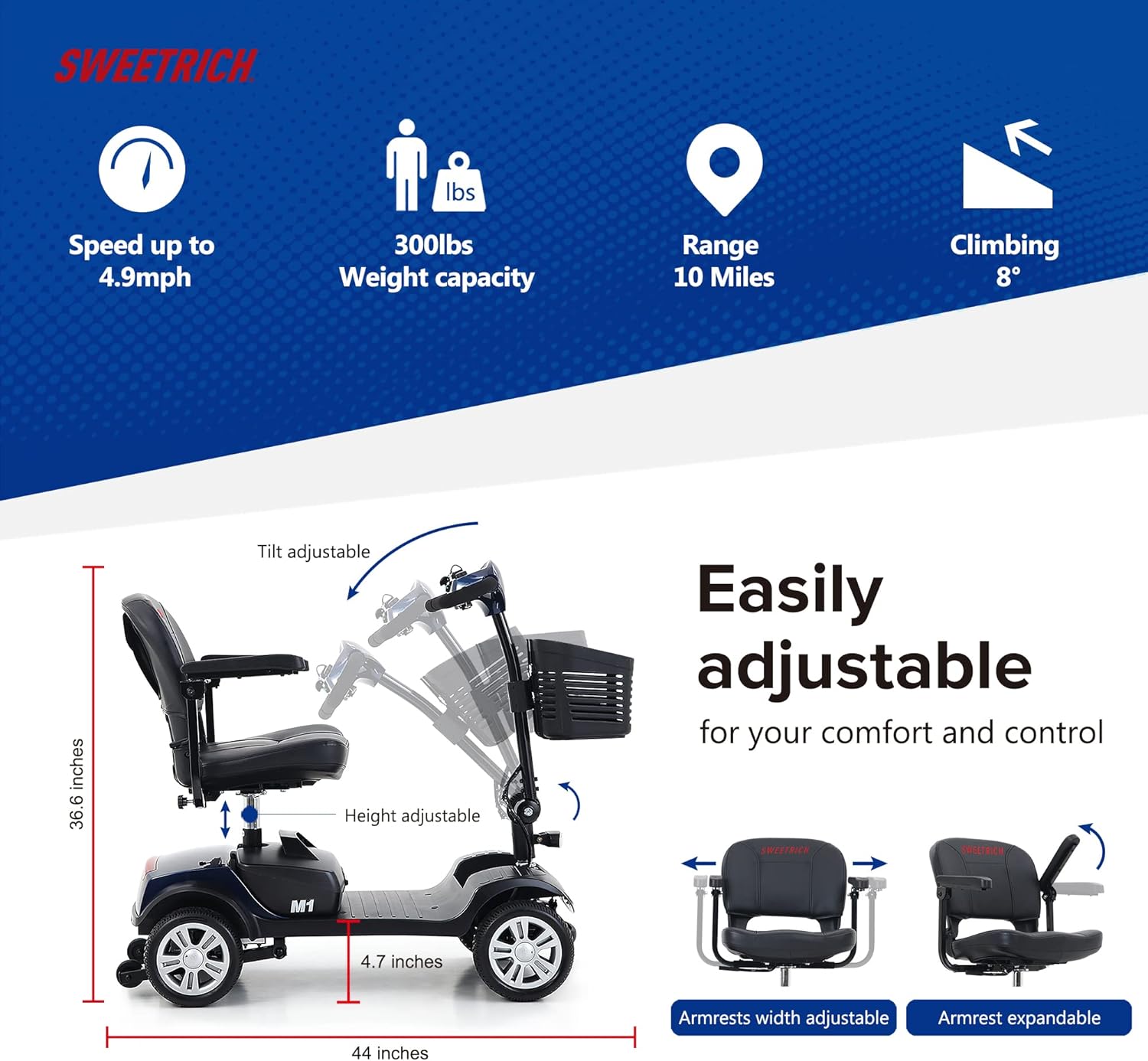4-Wheel Compact Travel Electric Mobility Scooter for Seniors, 300 lbs Capacity, Foldable X8623