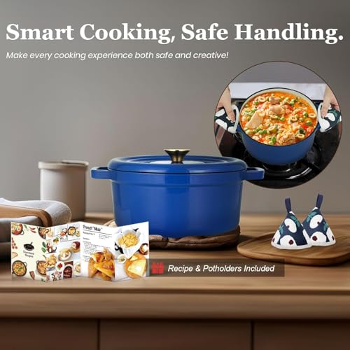 Overmont Enameled Cast Iron Dutch Oven 5QT with Lid and Potholders P525160