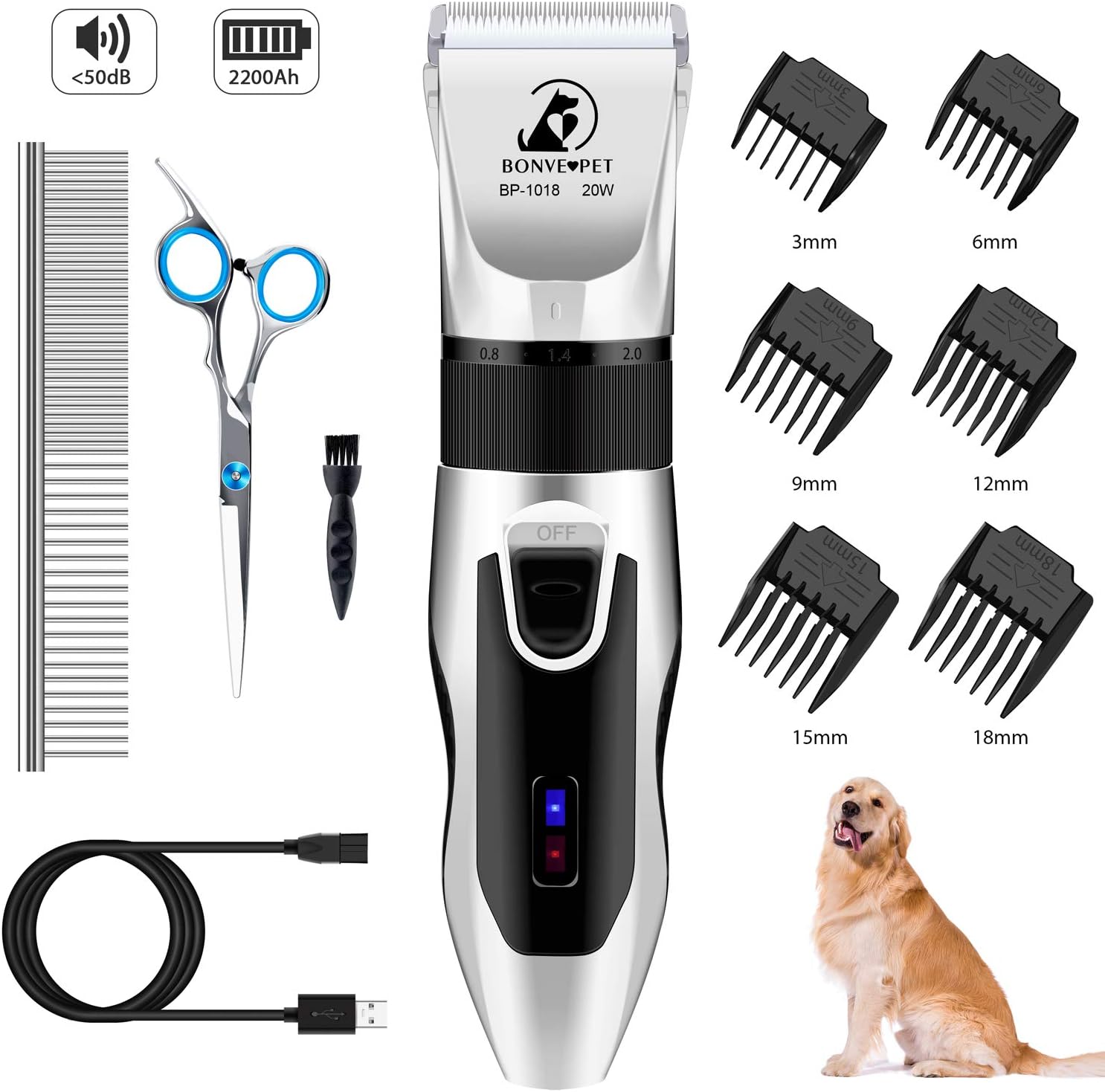 Bonve Pet Dog Clippers Cordless Rechargeable Grooming Kit for Thick Coats, 2 Pack V511