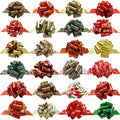 Christmas Gift Wrap Bows, Pull Bows with Ribbon for Gift Wrapping, 24 Pcs Foil Bows Assorted Patterns, Vintage Decoration for Holiday Present, Baskets, Bottle, Book, Bouquet(Easy to Assemble) (24)