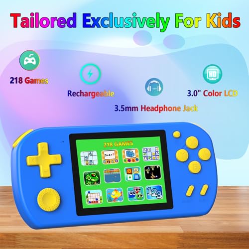 Handheld Games for Kids with 218 Built-in Games, 3.0" HD Screen, Blue G103188