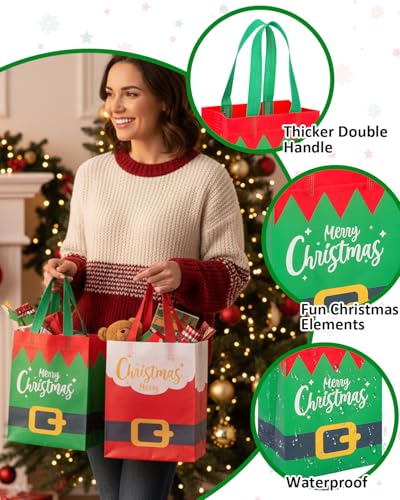 Christmas Gift Bags Assorted Sizes 12PC with Handles, Heavy Duty Non-Woven T61434
