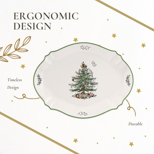 Spode Christmas Tree Sculpted Octagonal Platter, 14-Inch Holiday Serving Dishwasher & Microwave Safe Q207241