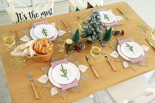 Snowflake Burlap Christmas Placemats Set of 4 for Round Table H634