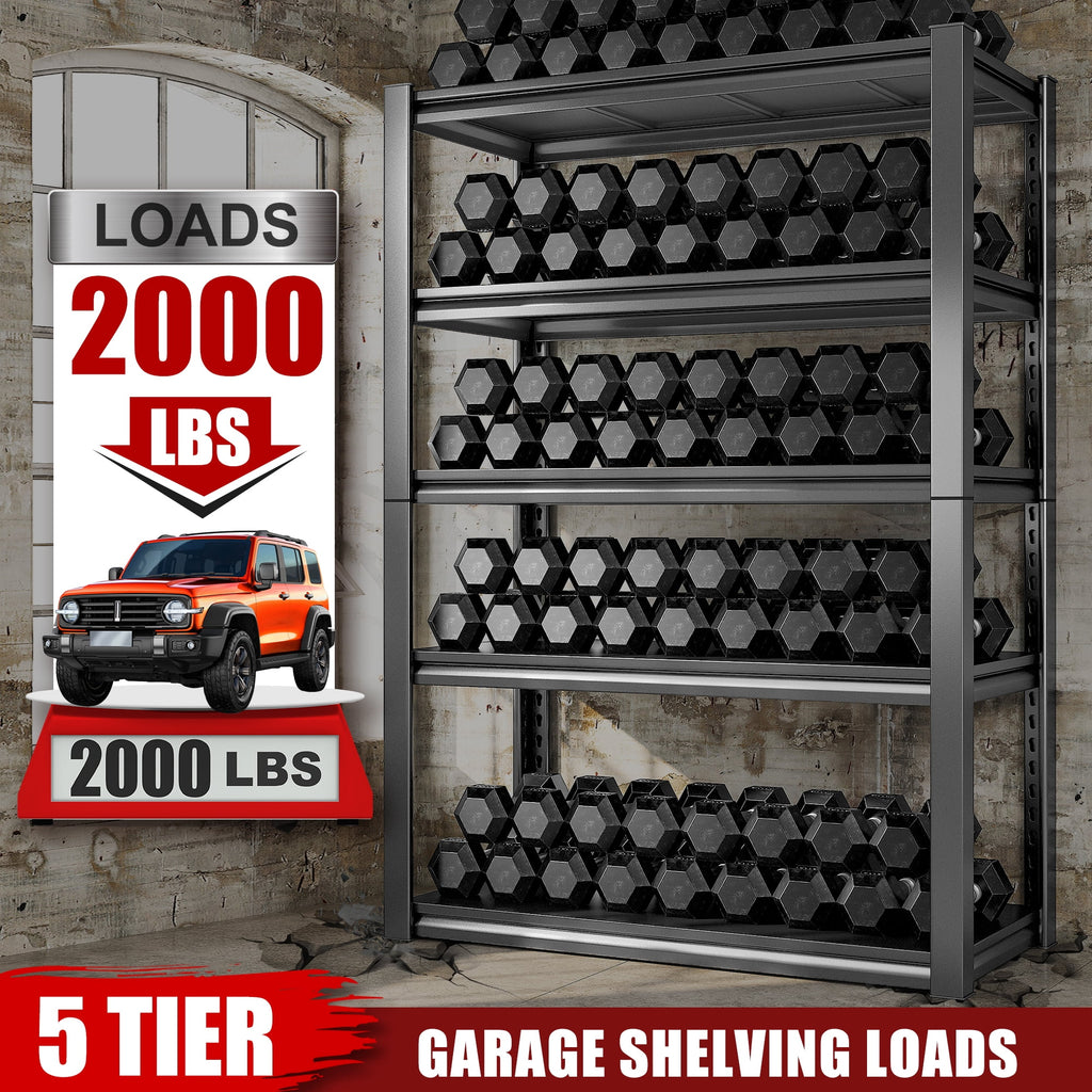 72"H 5-Shelf Heavy Duty Garage Shelving Unit, 2000Lbs Capacity, Black G62728
