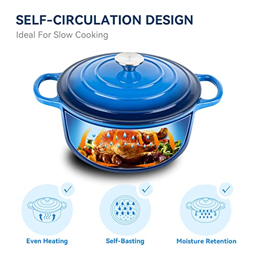 Miereirl 6 Quart Enameled Cast Iron Dutch Oven with Lid, Dark Blue P867