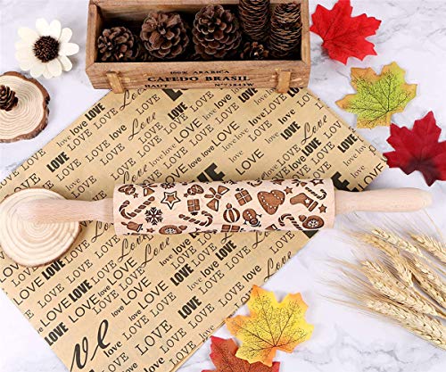 Christmas Wooden Reindeer Embossing Rolling Pin for Baking L5839