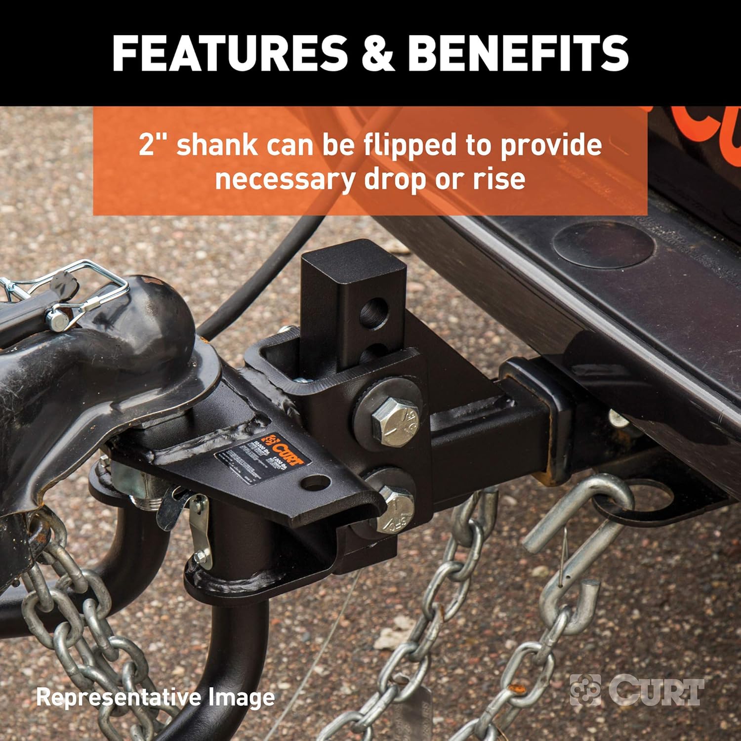 CURT 17063 Round Bar Weight Distribution Hitch with Sway Control, 14K, 2-In Shank, Black D3893