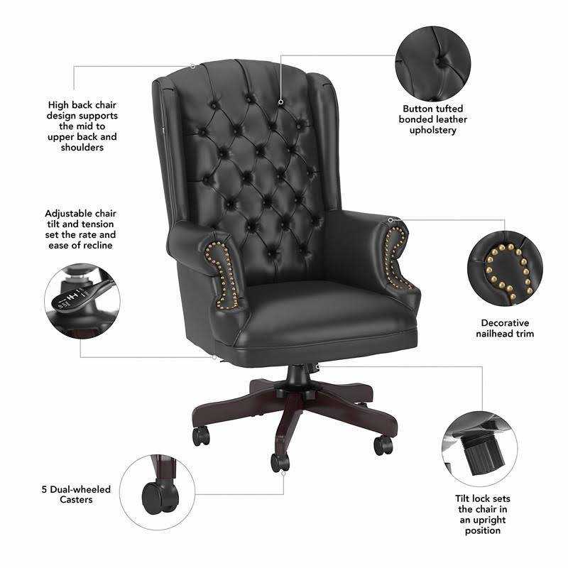 Bush Furniture Fairview Wingback Executive Office Chair, Black S8567