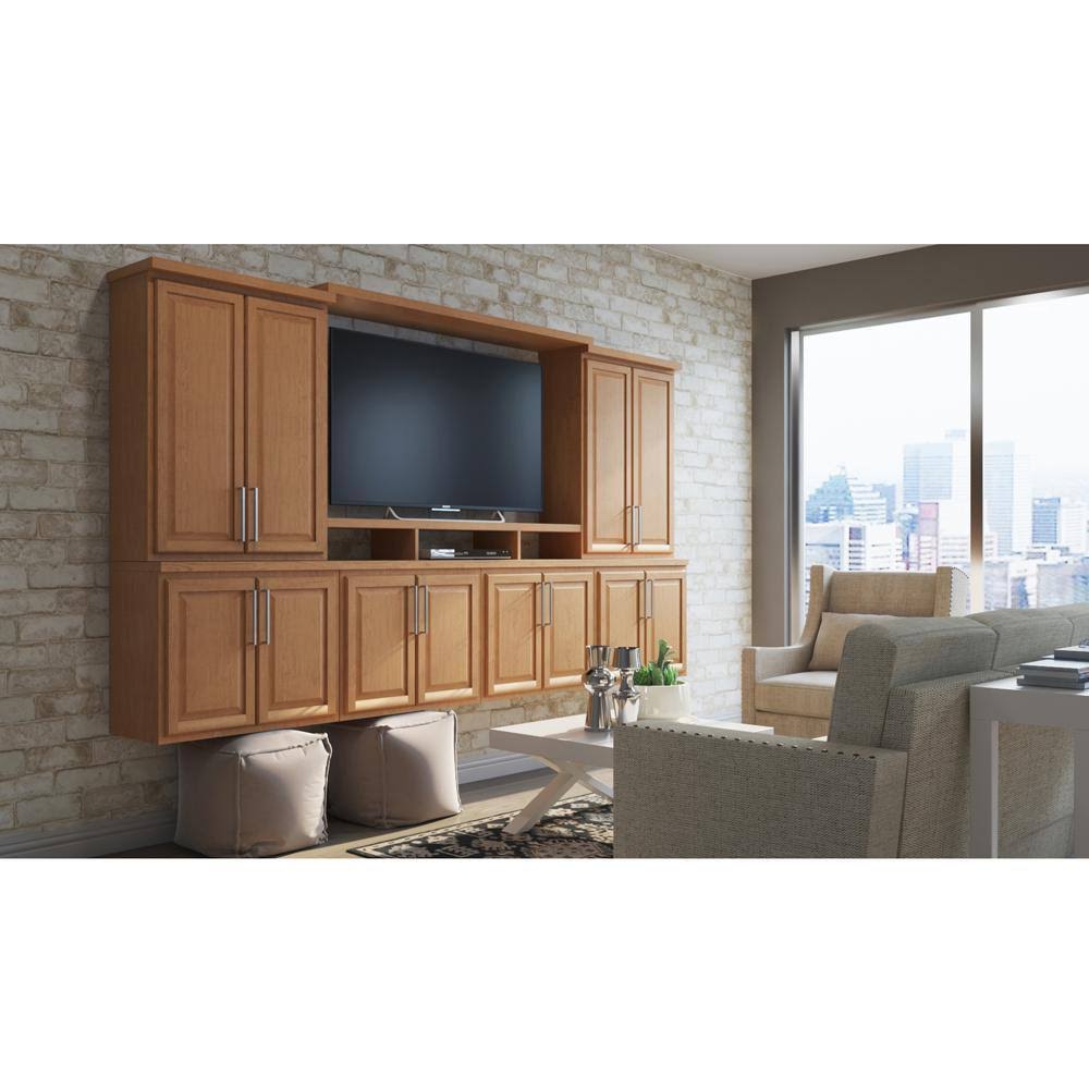Hampton Bay Assembled 28.5x34.5x16.5 in. Lazy Susan Corner Base Kitchen Cabinet in Medium Oak T67656