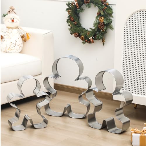 Tandefio Set of 3 Oversized Silver Gingerbread Men Cookie Cutters for Christmas Decor I1813