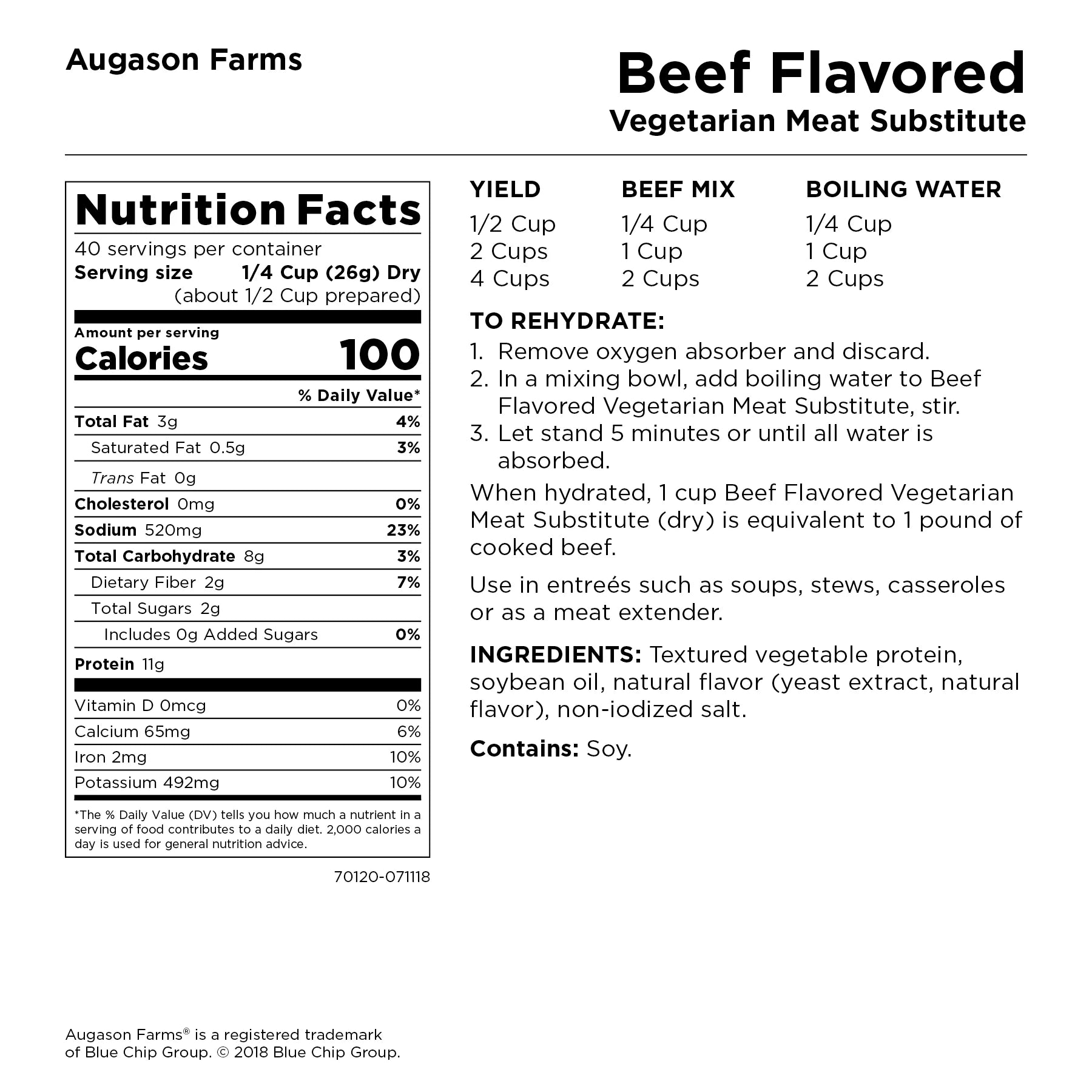Augason Farms Beef Flavored Vegetarian Meat Substitute 2 lbs 5 oz No. 10 Can U4964