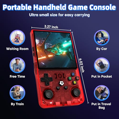 R36MAX Retro Handheld Gaming Console with 18000+ Games, 64GB TF Card, Transparent Gray Q5714
