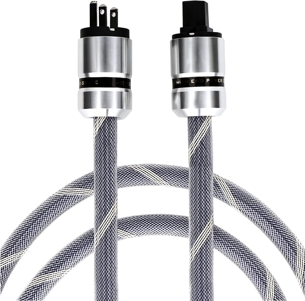 Audiophile HiFi Power Cable, 12AWG Oxgen Free Copper US AC Mains Supply Wire Cord, Rhodium Plated Alloy Plug IEC320-C13 Female Connector, 125V/15A for Speaker, Subwoofer, Turntable, AMP.(3.3FT/1M) Pack of 2