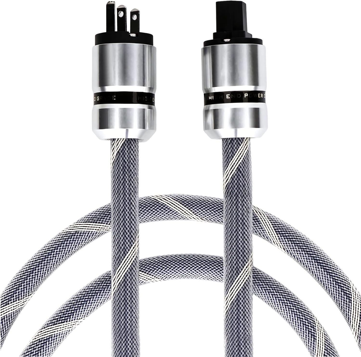 Audiophile HiFi Power Cable, 12AWG Oxgen Free Copper US AC Mains Supply Wire Cord, Rhodium Plated Alloy Plug IEC320-C13 Female Connector, 125V/15A for Speaker, Subwoofer, Turntable, AMP.(3.3FT/1M) Pack of 2