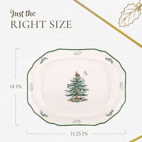 Spode Christmas Tree Sculpted Octagonal Platter, 14-Inch Holiday Serving Dishwasher & Microwave Safe Q207241