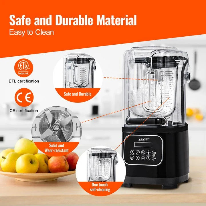 VEVOR Professional Blender with Shield - Commercial 68 oz Stainless Steel U694819