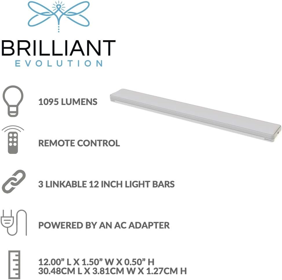 Brilliant Evolution Wired LED Under Cabinet Light Kit with Remote Control, 3 Bars, 3000K Warm White W554