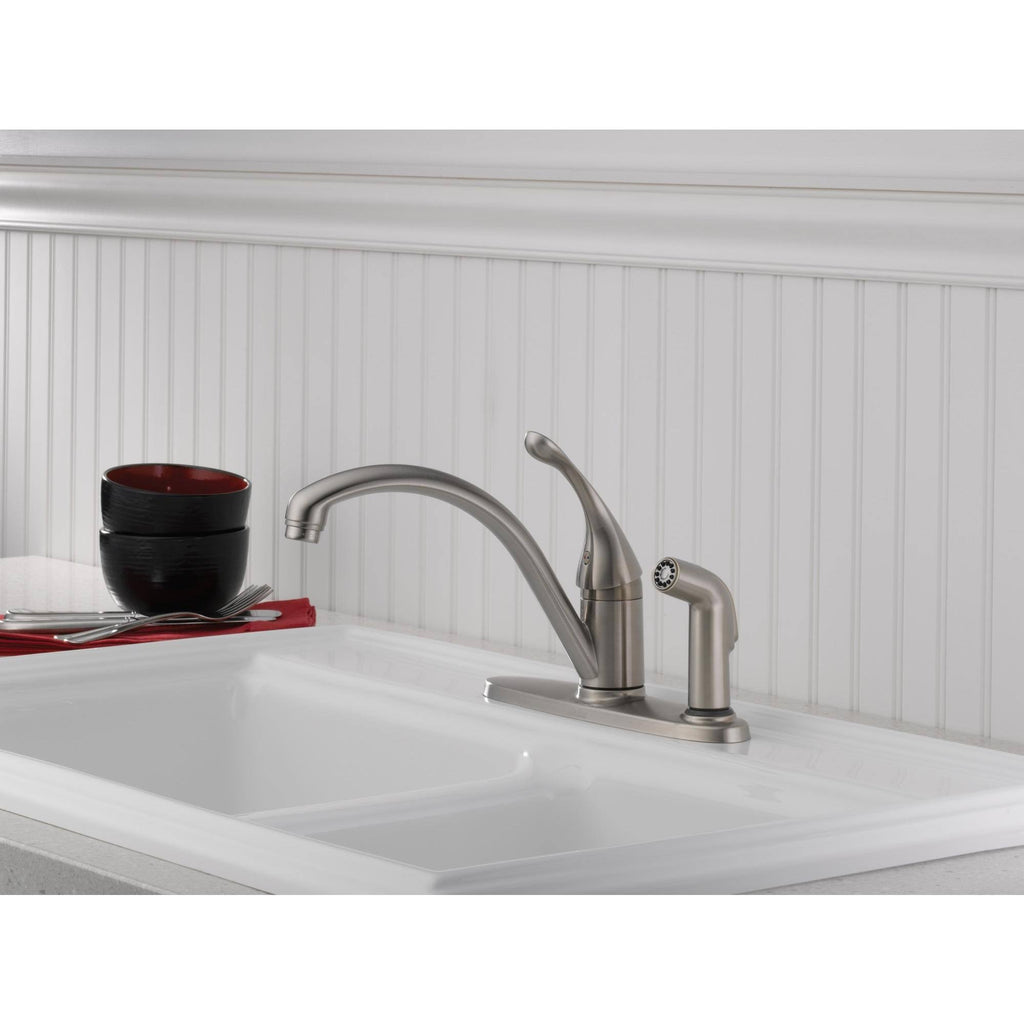 Delta 340-DST Collins Single Handle Kitchen Faucet with Integral Spray Chrome R64014