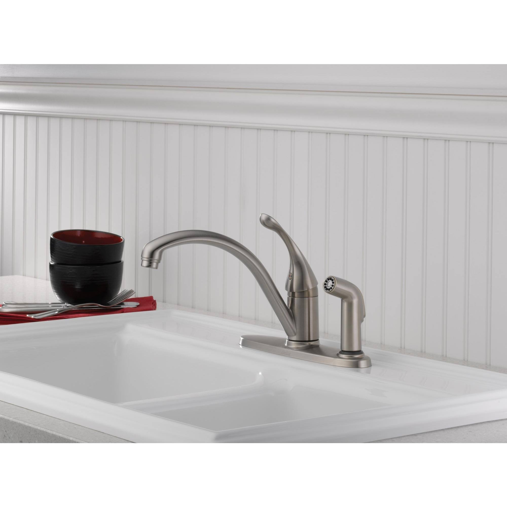 Delta 340-DST Collins Single Handle Kitchen Faucet with Integral Spray Chrome R64014
