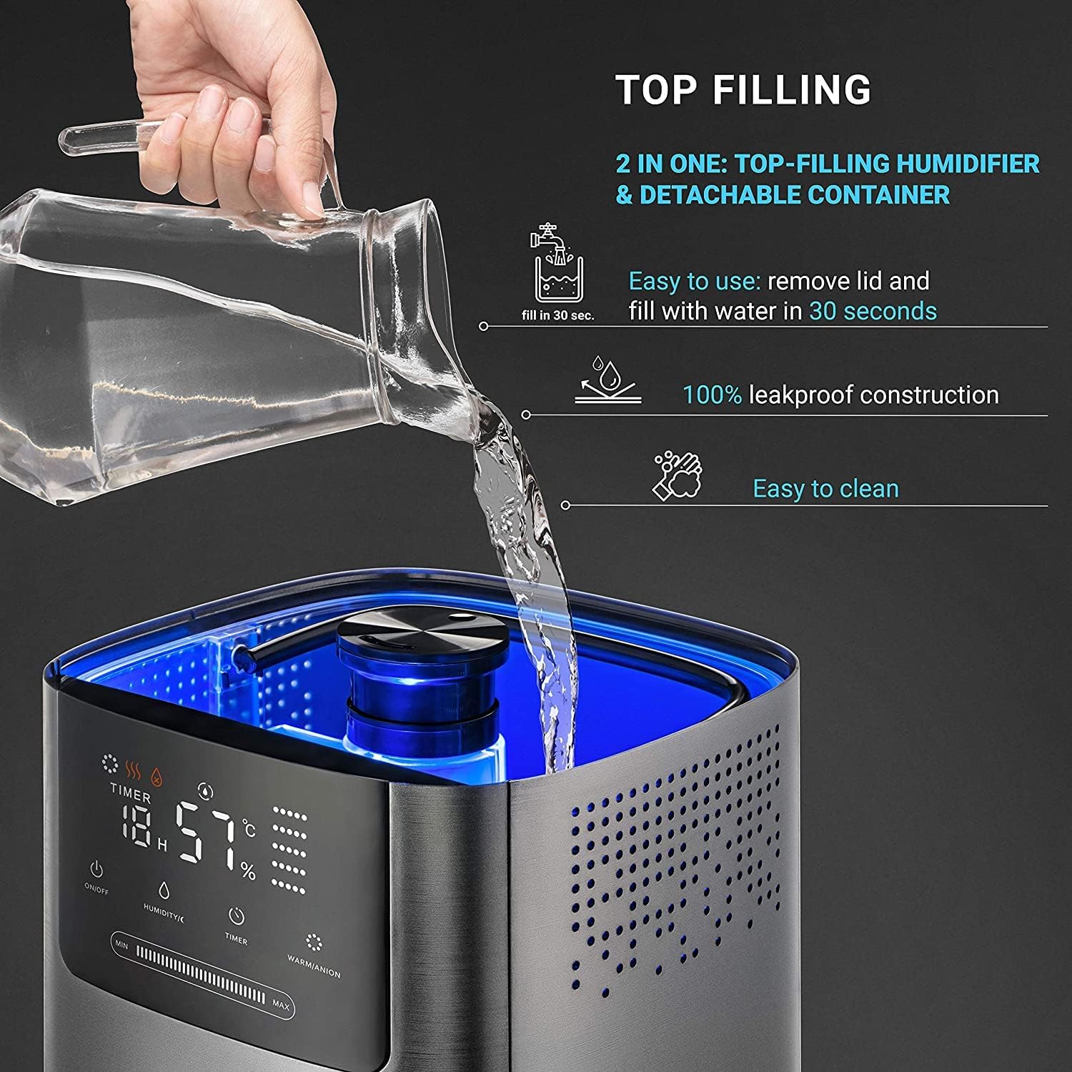 Hupro Premium Humidifier for Large Room Home Bedroom 4L, Top Fill Cool & Warm Air Ultrasonic X467