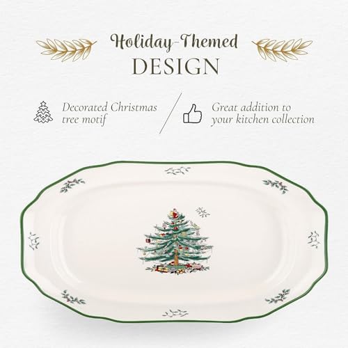 Spode Christmas Tree Sculpted Octagonal Platter, 14-Inch Holiday Serving Dishwasher & Microwave Safe Q207241