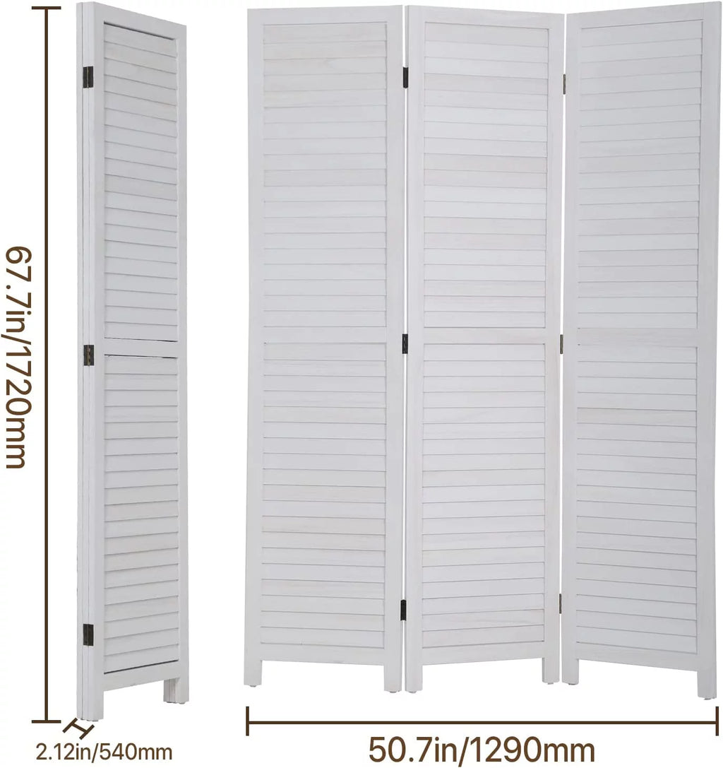 NiamVelo 3 Panel Wood Room Divider 67.7" Tall Folding Privacy Screen, White G66386