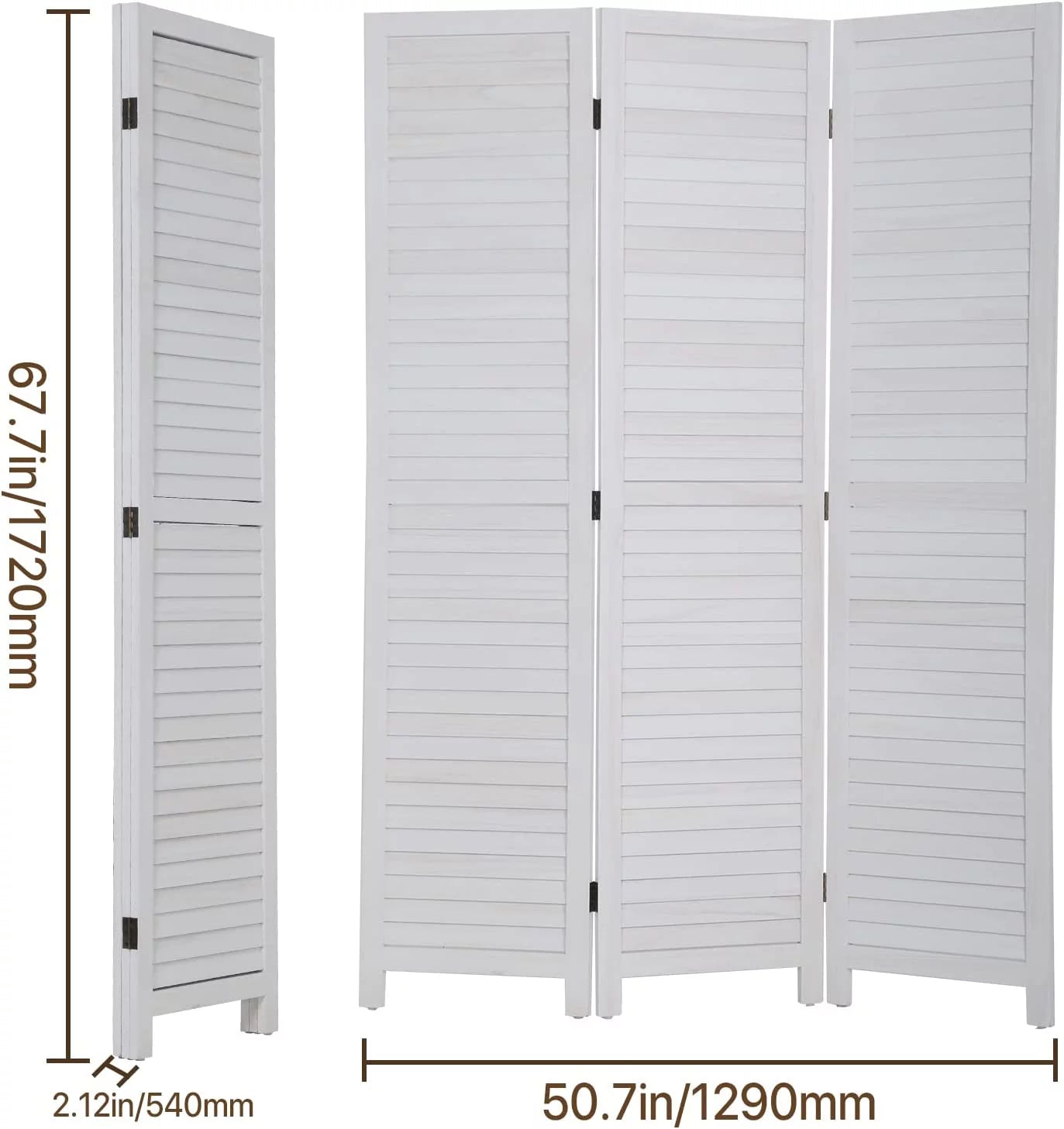 NiamVelo 3 Panel Wood Room Divider 67.7" Tall Folding Privacy Screen, White G66386