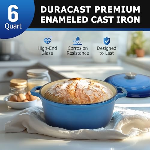 Mueller 6qt Enameled Cast Iron Dutch Oven with Lid, Oven-Safe to 500°F, White N219