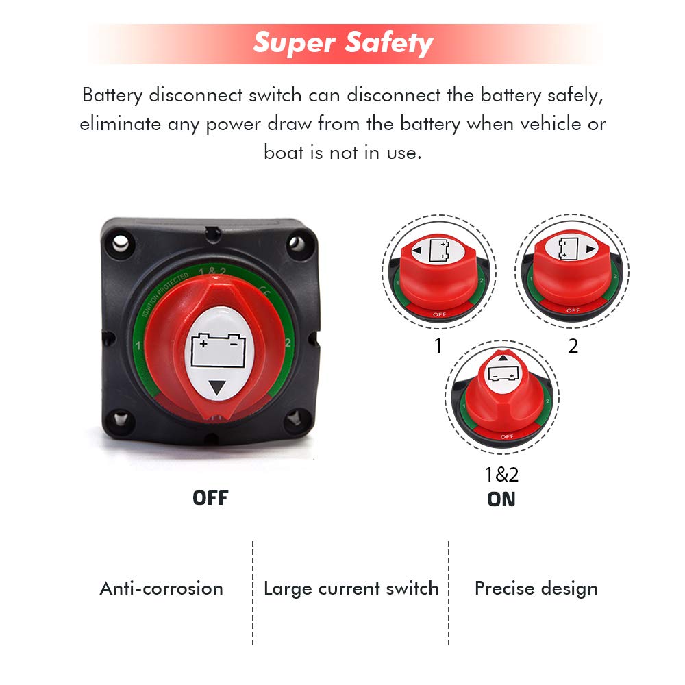 1-2-Both-Off Battery Switch 12-48V 200-1000A for Car RV Boat, Pack of 2 W1600