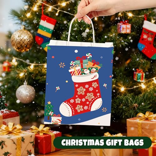SUNEE Christmas Gift Bags with Tissue Paper, 24pcs Assorted Sizes with Handles V580