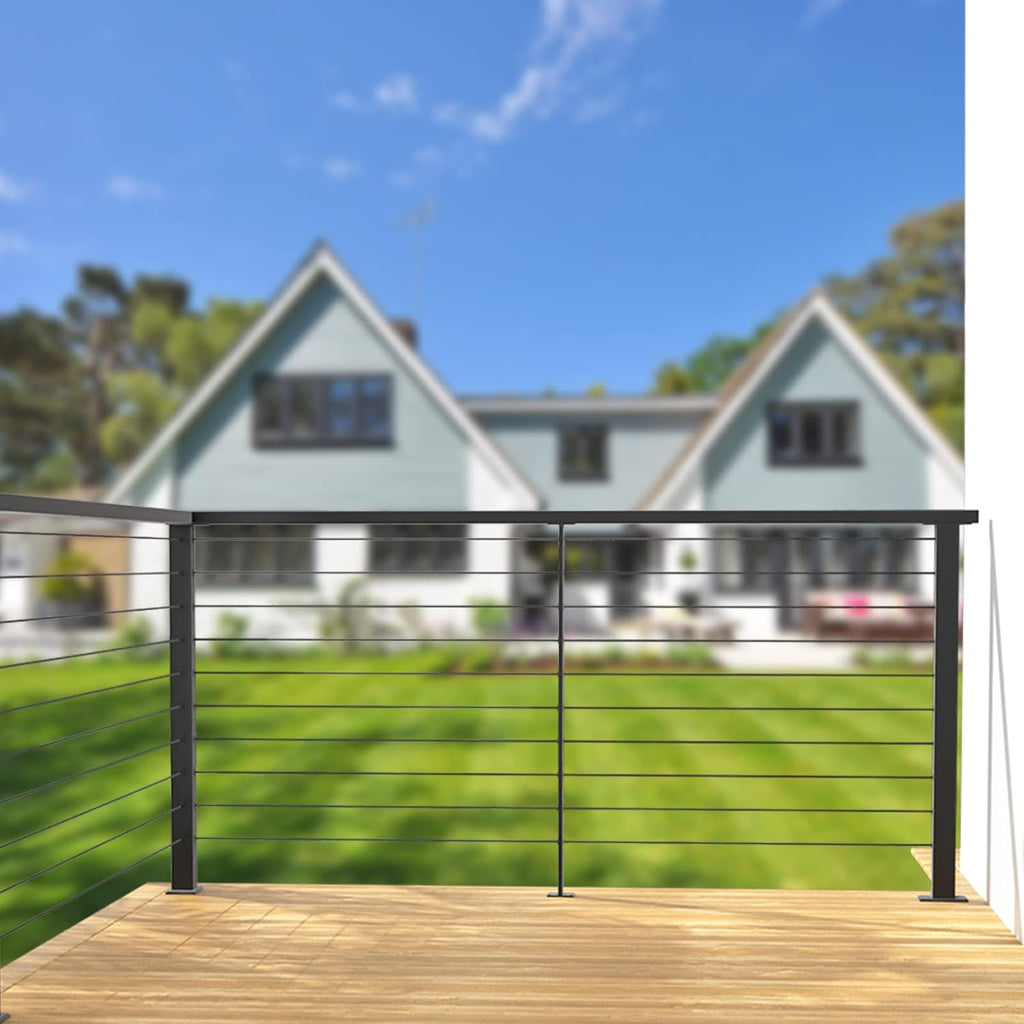 Muzata 4Pack Cable Railing Post Level-drilled Flat Top 36'' Black Stainless Steel X415012