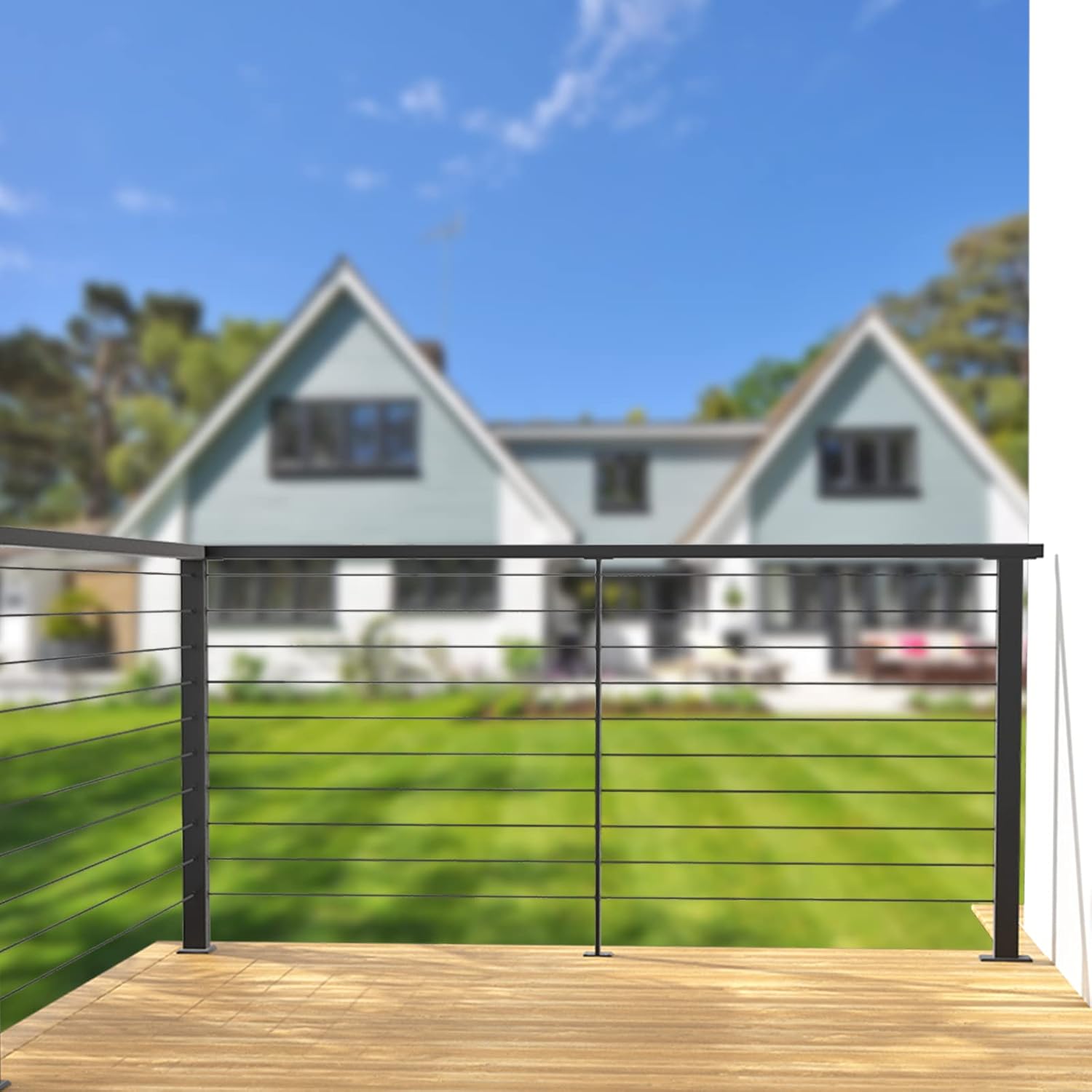 Muzata 4Pack Cable Railing Post Level-drilled Flat Top 36'' Black Stainless Steel X415012