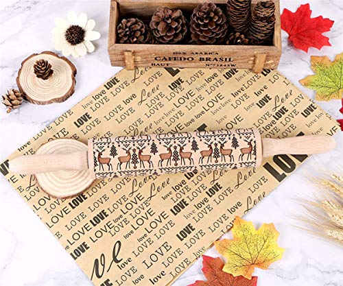 Christmas Wooden Reindeer Embossing Rolling Pin for Baking L5839