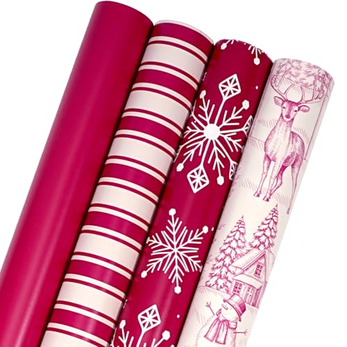 BIOBROWN Reversible Kraft Christmas Wrapping Paper Jumbo Roll 30 Inch x 33 Feet Vintage Trucks Design E340325