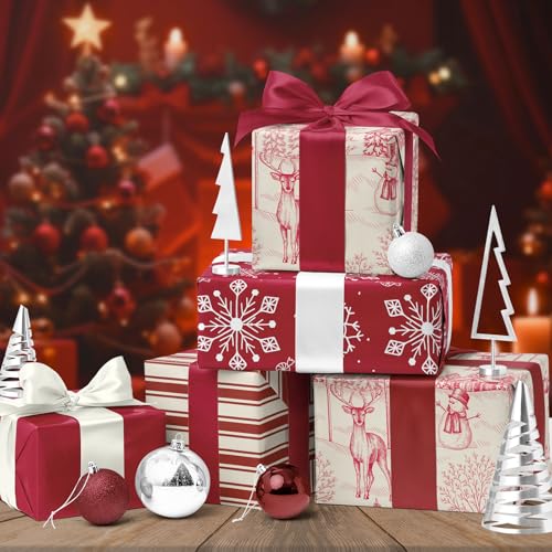 BIOBROWN Reversible Kraft Christmas Wrapping Paper Jumbo Roll 30 Inch x 33 Feet Vintage Trucks Design E340325
