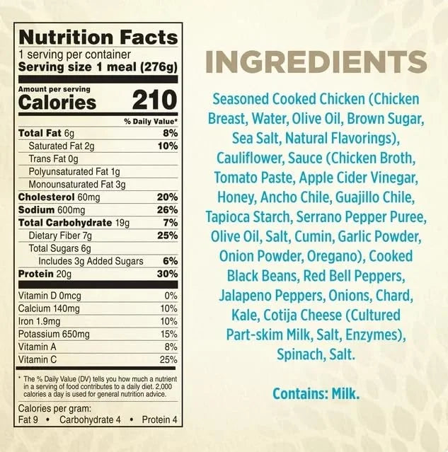 Healthy Choice Power Bowls Spicy Black Beans Chicken & Riced Cauliflower Frozen Meal, 9.25 oz, Pack of 6 H45541