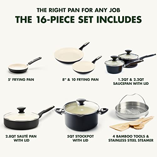 GreenPan Rio 16 Piece Cookware Set, Hard Anodized Ceramic Nonstick, Black C3064