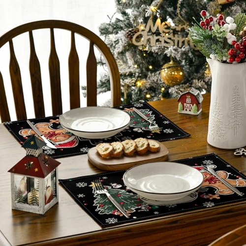 Artoid Mode Snowman Gingerbread Christmas Placemats Set of 4, 12x18 Inch K785