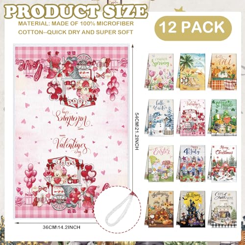 12 Pcs Seasonal Kitchen Towels Set Gnome Style Bright Color K6356